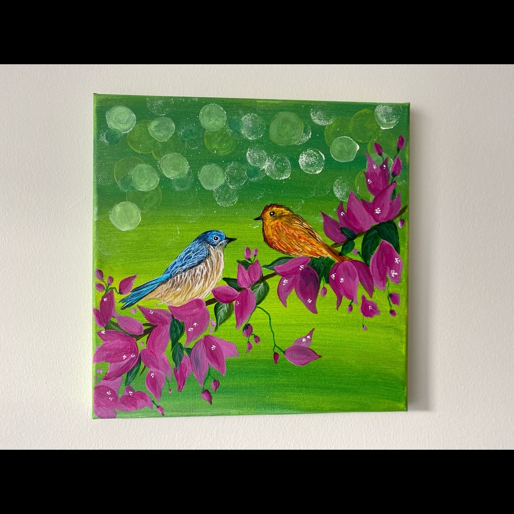 Birds painting/ home decor/ flowers